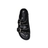Buckled Studded Suede Flat Slippers Slides